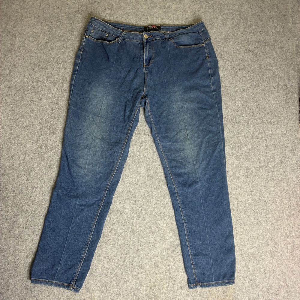 Denim Fever Womens Size 37x28 16 Plus Medium Wash Straight Stretch Blue Jeans